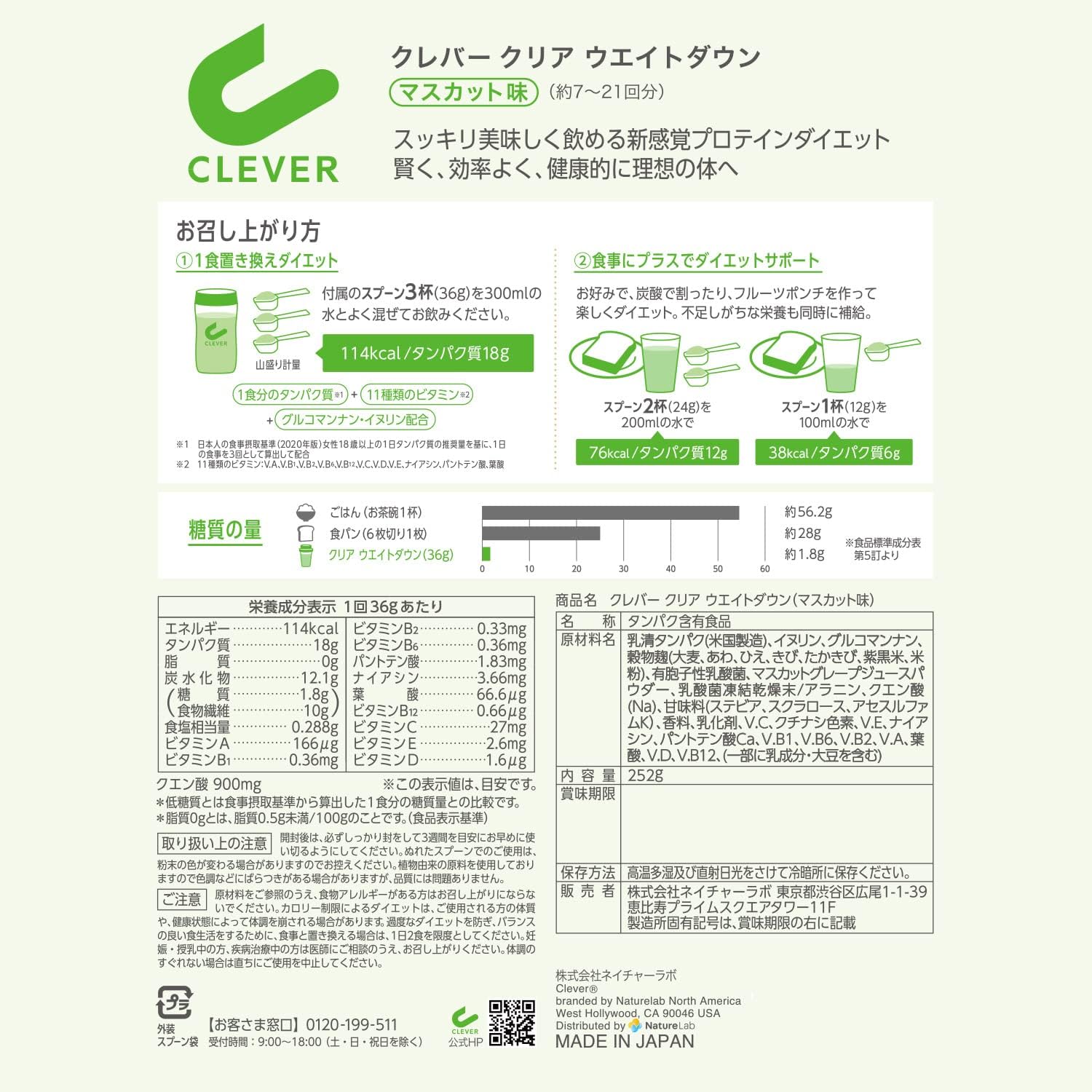 Протеин для снижения веса Clever Clear Weight Down Protein со вкусом мускатного винограда, 252 г