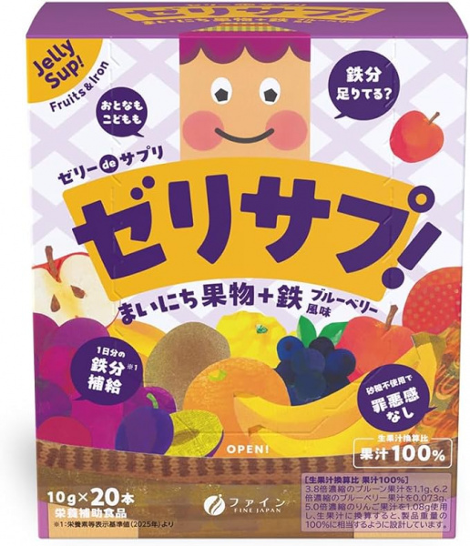 Фруктовое желе с железом, витамином B6 и фолиевой кислотой - Fruit Jelly + Iron - Fine Japan