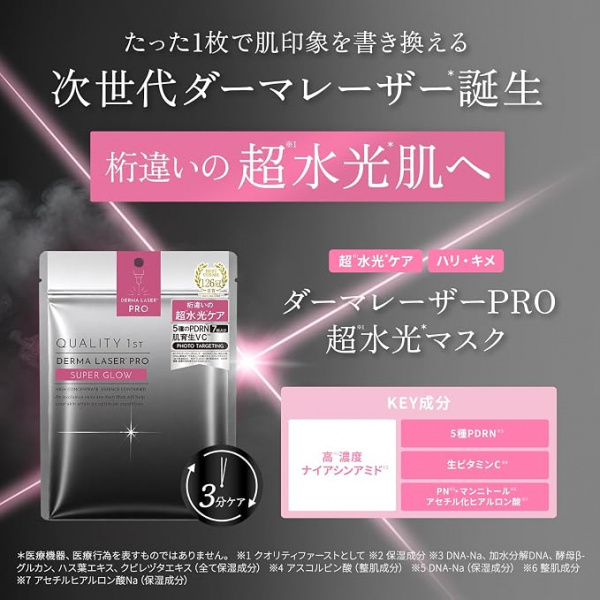 Увлажняющая экспресс-маска для сияния кожи - Quality 1st Derma Laser PRO Super Glow, 7 шт.