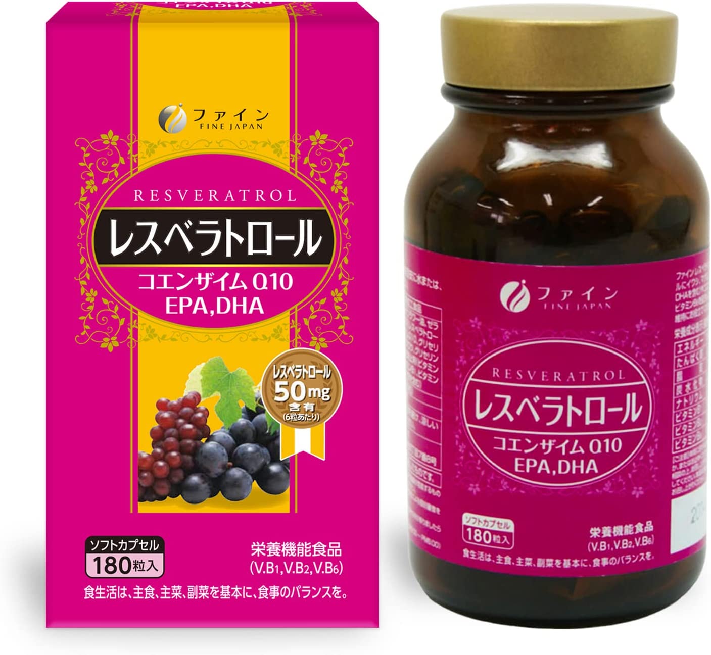 Ресвератрол, омега-3 и коэнзим Q10, Fine Japan, 180 штук
